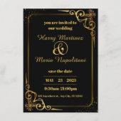 ブラックゴールドのモダンな結婚式招待状 エンクロージャーカード (正面)