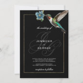 ブラックゴールドのモノグラムイニシャルとハummingbirdの結婚式 招待状 (正面)