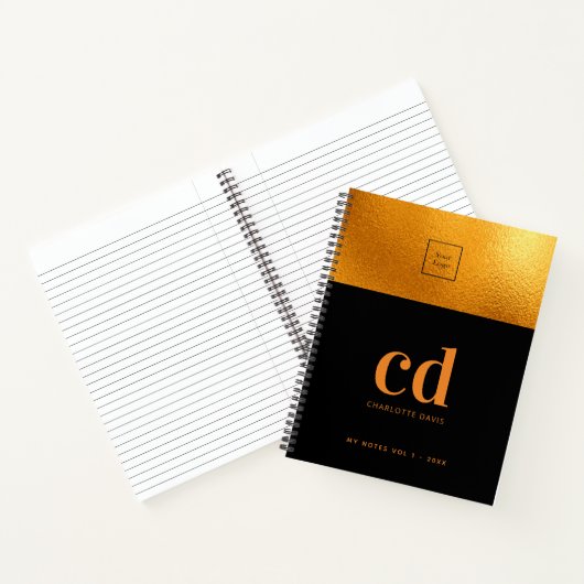 ブラックゴールドのモノグラムイニシャルビジネスロゴ ノートブック (内部)