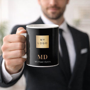 ブラックゴールドのモノグラム名ビジネスロゴ コーヒーマグカップ