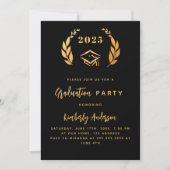 ブラックゴールドのラウレルリース 2026 卒業パーティー 招待状 (正面)