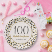 ブラックゴールドのラメ入り紙吹雪 100歳の誕生日 ペーパープレート (パーティー)