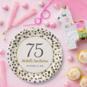 ブラックゴールドのラメ入り紙吹雪 75歳の誕生日 ペーパープレート (パーティー)