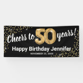 ブラックゴールドのラメ 50歳の誕生日 横断幕 (横)