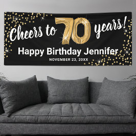 ブラックゴールドのラメ 70歳の誕生日 横断幕
