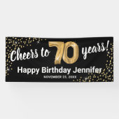 ブラックゴールドのラメ 70歳の誕生日 横断幕 (横)