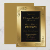 ブラックゴールドのレースボーダー付きシャンパンブレックファースト 招待状 (正面/裏面)
