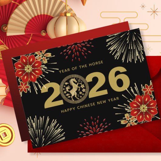 ブラックゴールドの中国の新年のお祝い(午年) シーズンカード