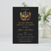 ブラックゴールドの仮面舞踏会 Sweet 16 写真 バースデー 招待状 (スタンド正面)