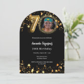 ブラックゴールドの写真が輝く70歳の誕生日アーチ 招待状 (スタンド正面)
