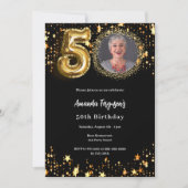 ブラックゴールドの写真が50歳の誕生日を飾る 招待状 (正面)