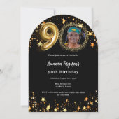 ブラックゴールドの写真が90歳の誕生日アーチを飾る 招待状 (正面)