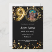 ブラックゴールドの写真が90歳の贅沢な誕生日を飾る 招待状 (正面)