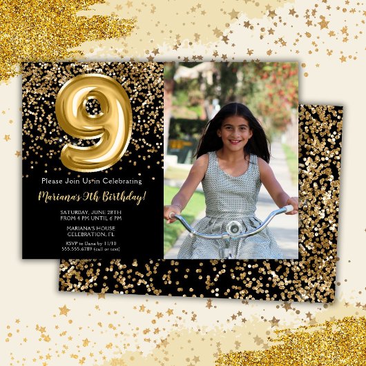 ブラックゴールドの写真 女子の9歳の誕生日パーティー 招待状