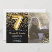 ブラックゴールドの写真 女子7歳の誕生日パーティー 招待状 (正面)