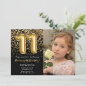 ブラックゴールドの写真 少女の11歳の誕生日パーティー 招待状 (スタンド正面)