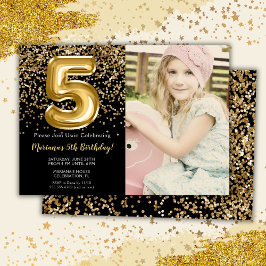 ブラックゴールドの写真 5歳の誕生日パーティーの女の子 招待状