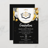 ブラックゴールドの卒業式の案内　弁護士　学位 招待状 (正面/裏面)