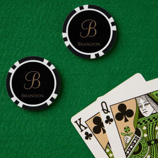 ブラックゴールドの名入りモノグラム ポーカーチップ (ポーカーテーブル (ダブル))
