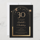 ブラックゴールドの太陽と月と星の輝き 30歳の誕生日 招待状 (正面)