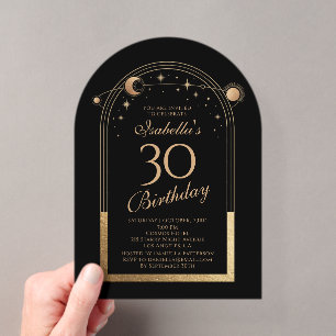 ブラックゴールドの太陽 月 星 30歳の誕生日 アクリル招待状
