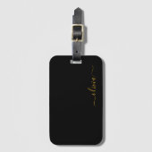 ブラックゴールドの女の子らしいスクリプトモノグラム名前のモダンデザイン ラゲッジタグ (正面縦)