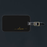 ブラックゴールドの女の子らしいスクリプトモノグラム名前のモダンデザイン ラゲッジタグ<br><div class="desc">ブラックとゴールドのモノグラム 名前 スクリプト ラゲージ バッグ タグ このバッグタグは、部屋をスタイリッシュに飾る誰かのための、スイート16の誕生日、結婚式、結婚前のお祝い、ベビーシャワー、または独身パーティーのギフトに最適です。</div>