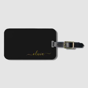 ブラックゴールドの女の子らしいスクリプトモノグラム名前のモダンデザイン ラゲッジタグ