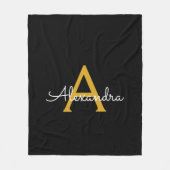 ブラックゴールドの女の子らしいスクリプトモノグラム名前のモダン フリースブランケット (正面)