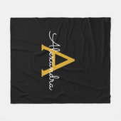 ブラックゴールドの女の子らしいスクリプトモノグラム名前のモダン フリースブランケット (正面(横))