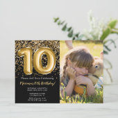 ブラックゴールドの女の子10歳の誕生日パーティーの写真 招待状 (スタンド正面)