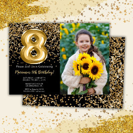 ブラックゴールドの子供の8歳の誕生日パーティーの写真 招待状