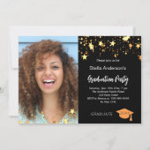 ブラックゴールドの星の写真 卒業パーティー 招待状 (正面)