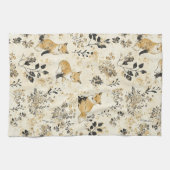 ブラックゴールドの森林キツネの花柄 キッチンタオル (横)