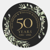 ブラックゴールドの水彩グリーン 50周年記念 ラウンドシール (正面)