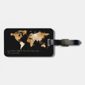 ブラックゴールドの水彩世界地図のカスタマイズデザイン ラゲッジタグ (裏面横)