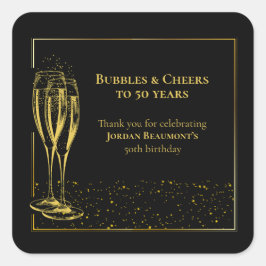 ブラックゴールドの泡と乾杯 50歳の誕生日パーティー スクエアシール