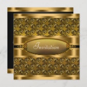 ブラックゴールドの渦巻きパーティー招待状 すべての行事に 招待状 (正面/裏面)