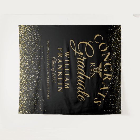 ブラックゴールドの看護師学校卒業写真用背景 タペストリー (正面(横))