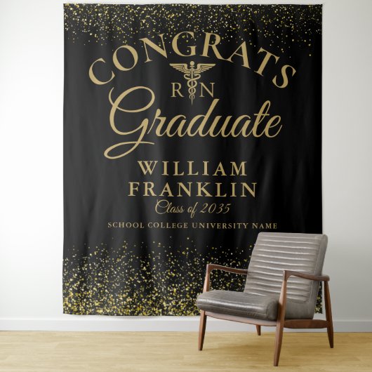 ブラックゴールドの看護師学校卒業写真用背景 タペストリー (インサイチュ)
