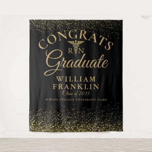 ブラックゴールドの看護師学校卒業写真用背景 タペストリー (正面)