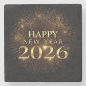 ブラックゴールドの紙吹雪の新年コースターセット ストーンコースター (正面)