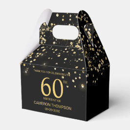 ブラックゴールドの紙吹雪 60歳の誕生日 エレガントなカスタムデザイン フェイバーボックス
