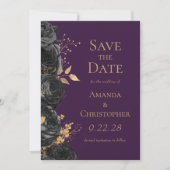 ブラックゴールドの紫の花の「Save the Date」 案内状 (正面)