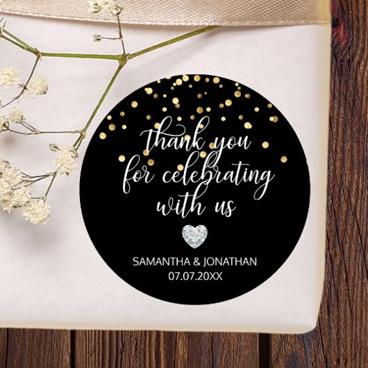 ブラックゴールドの結婚式をお祝いして ありがとう ラウンドシール