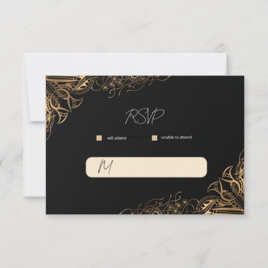 ブラックゴールドの結婚式RSVPカード 出欠カード (正面)