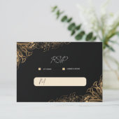 ブラックゴールドの結婚式RSVPカード 出欠カード (スタンド正面)