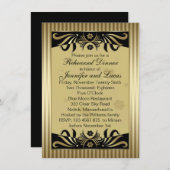 ブラックゴールドの花の渦巻き リハーサルディナー 招待状 (正面/裏面)