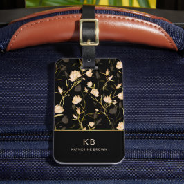 ブラックゴールドの花柄トレンディーでスタイリッシュ ラゲッジタグ