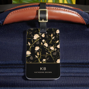 ブラックゴールドの花柄トレンディーでスタイリッシュ ラゲッジタグ